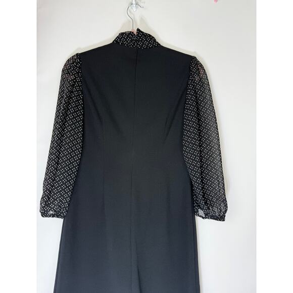 Calvin Klein Black w/ White Polka Dot Semi Sheer 3/4" Sleeves Midi Dress Size 8 - Picture 6 of 10
